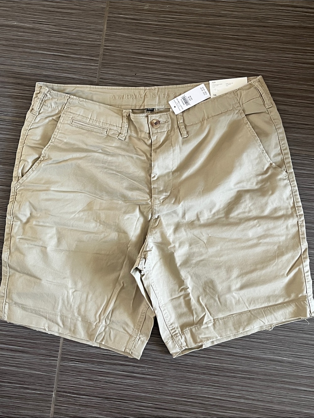 American Eagle Outfitters khaki Chino Flex Flat-Front Shorts